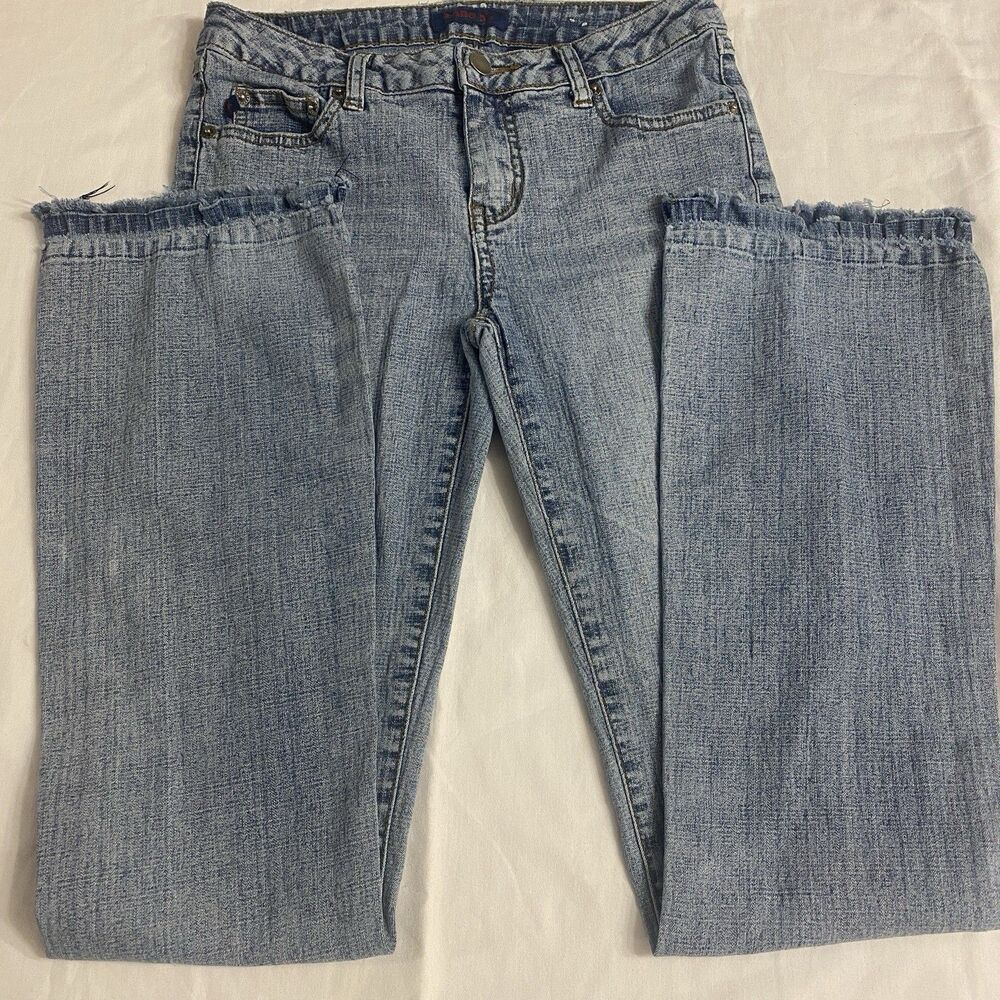 Vintage Y2K Low Rise Flare Jeans Size 5 Acid Wash Frayed Hem Zana Di Grunge 2000